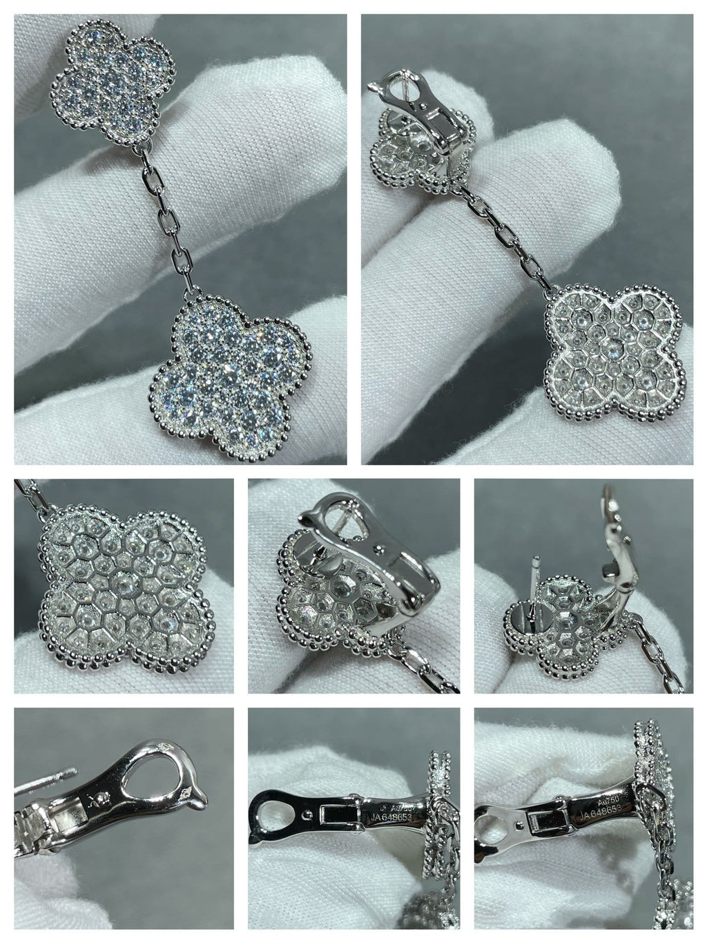 ¡®Star¡¯CLOVER 2 MOTIFS DIAMOND PAVED SILVER EARRINGS