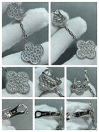 ¡®Star¡¯CLOVER 2 MOTIFS DIAMOND PAVED SILVER EARRINGS