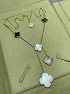 ¡®Star¡¯CLOVER 6 MOTIF MOP ONYX GOLD NECKLACE