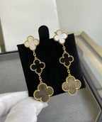 ¡®Star¡¯CLOVER 3 MOTIF MOP ONYX DARK MOP PINK GOLD EARRINGS