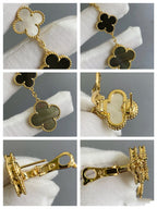 ¡®Star¡¯CLOVER 3 MOTIF MOP ONYX DARK MOP PINK GOLD EARRINGS