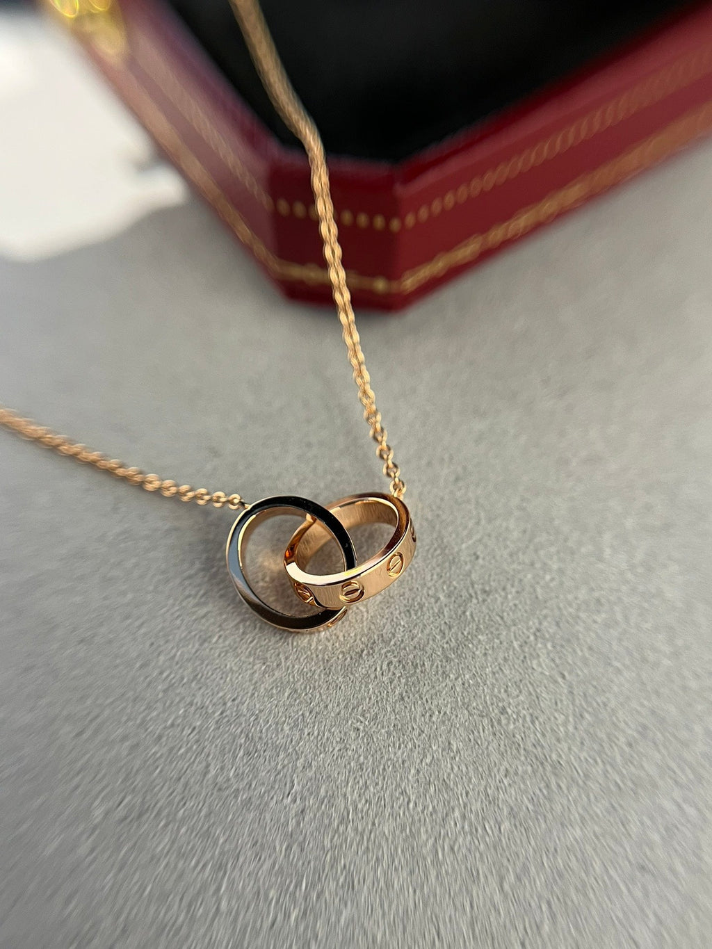 ¡®Star¡¯LOVE NECKLACE DOUBLE RING PINK GOLD