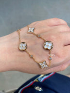 ¡®Star¡¯STAR AND SUN 4 MOTIF WHITE MOP PINK GOLD BRACELET