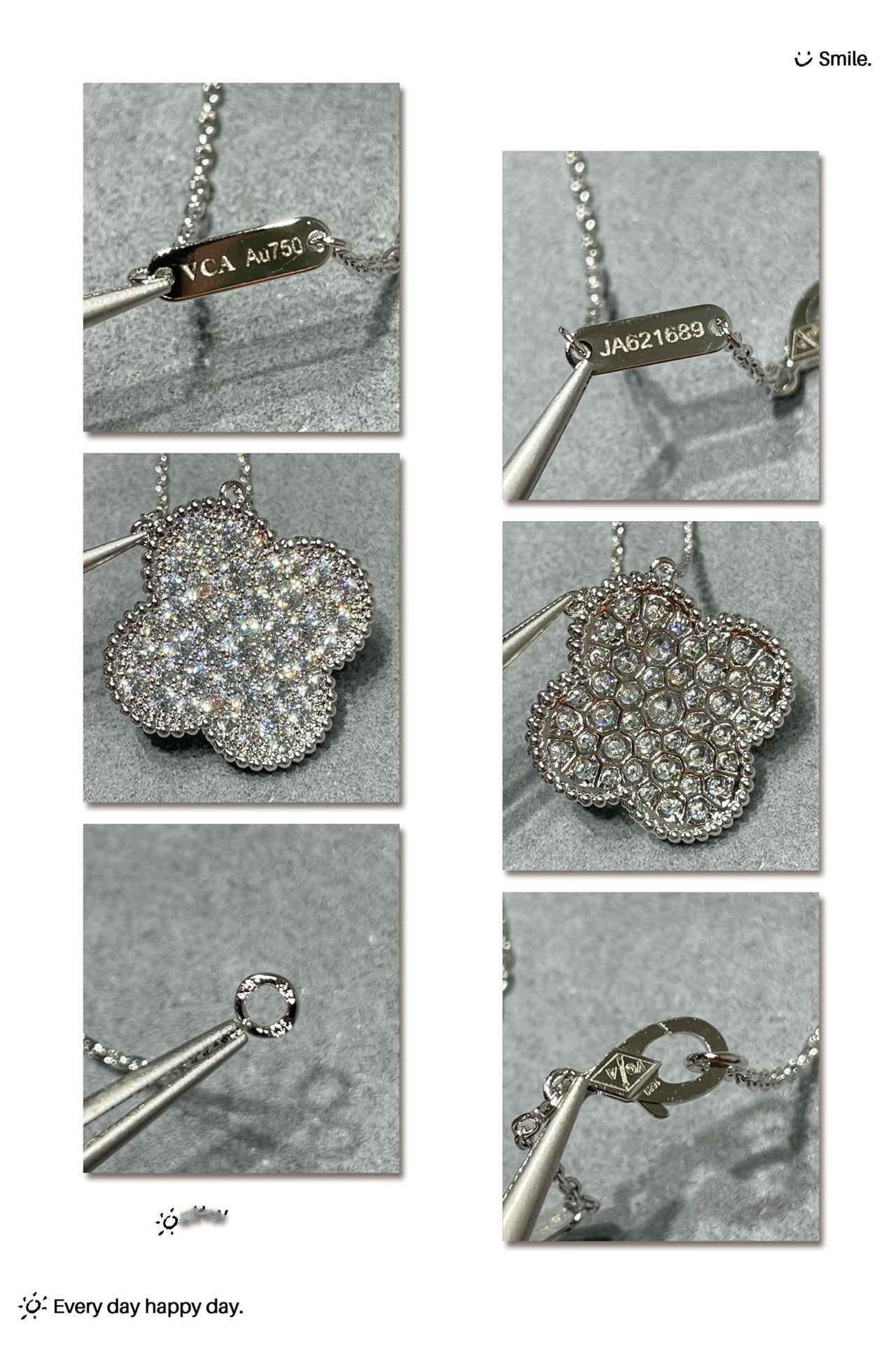 ¡®Star¡¯CLOVER 25MM LARGE PENDANT DIAMOND PAVED SILVER NECKLACE