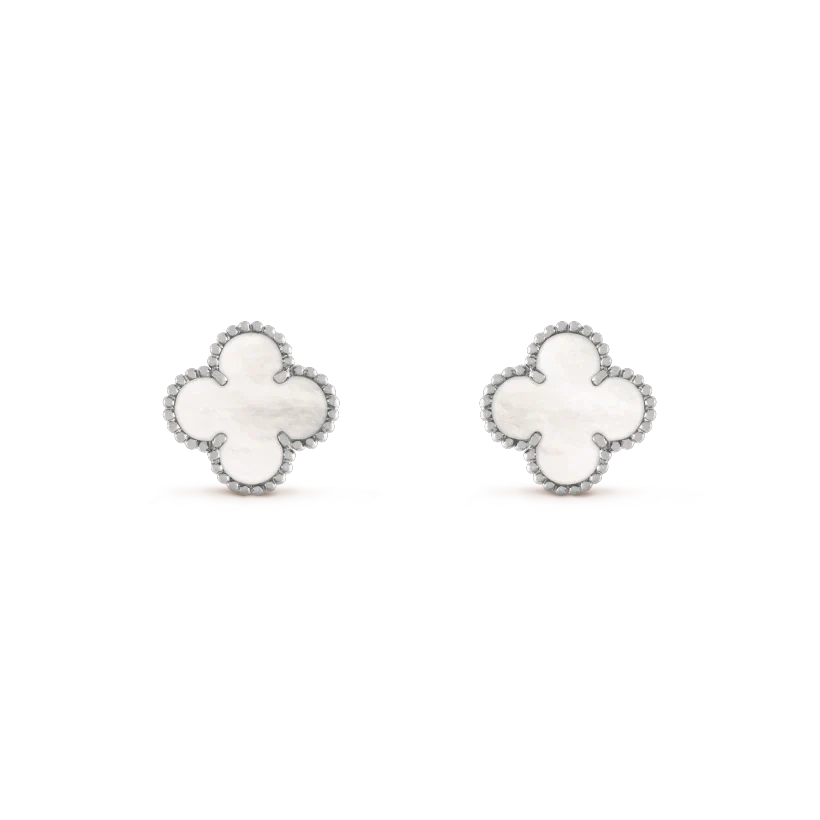 ¡®Star¡¯CLOVER MEDIUM 1 MOTIFS  WHITE MOP EARRINGS SILVER