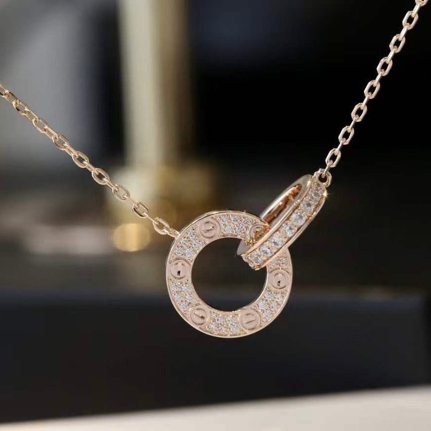 ¡®Star¡¯LOVE 7.6MM NECKLACE ROSE GOLD AND SILVER  FULL DIAMOND