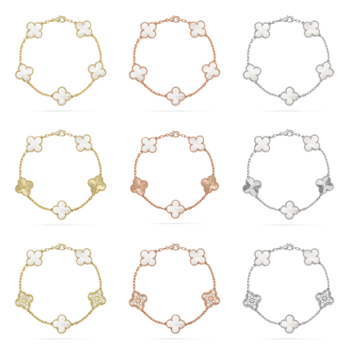 [Star]New CLOVER WHITE PEARL MOP 5 MOTIF BRACELET COLLECTION