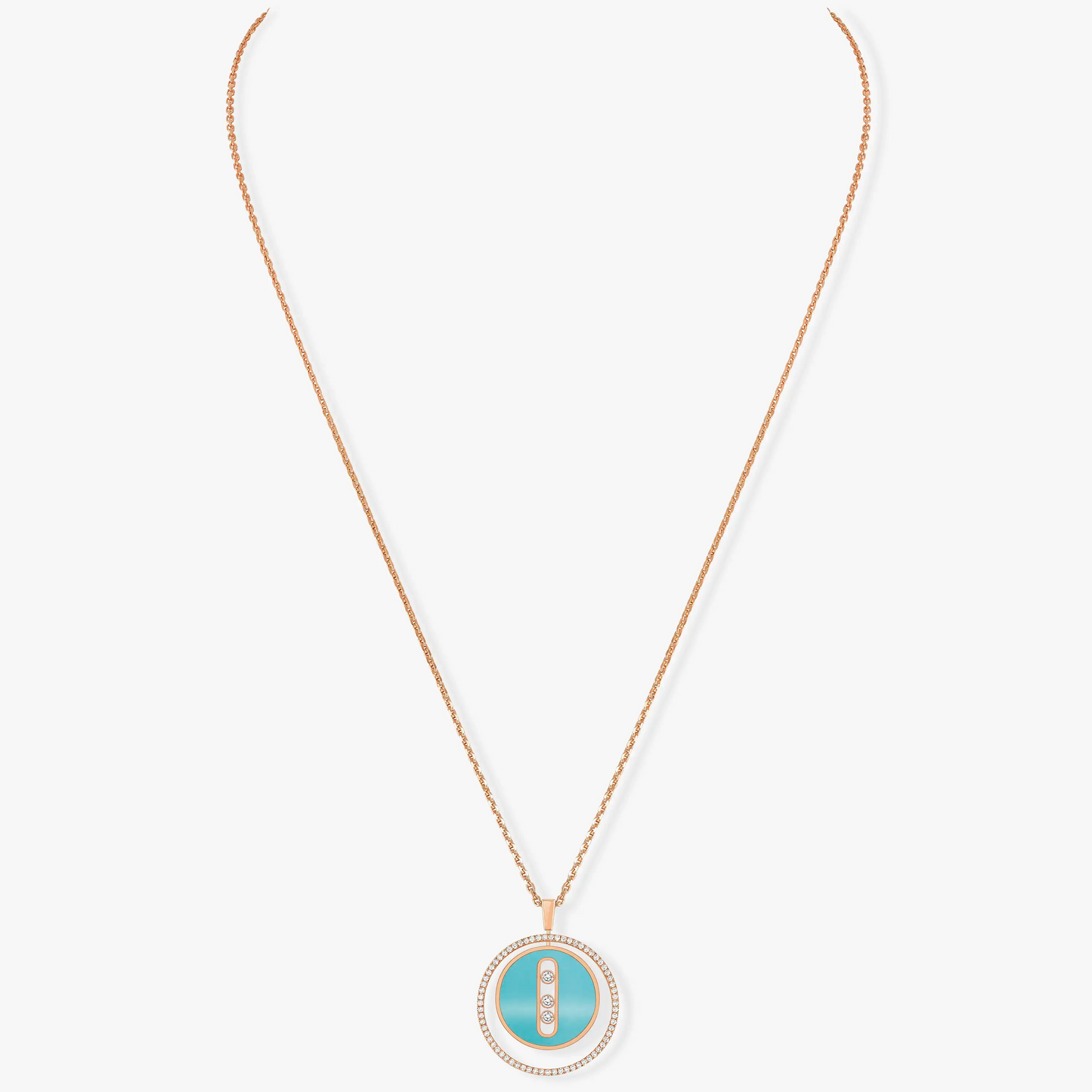[moco jewelrys ]moco jewelrys MOVE 3 DIAMONDS TURQUOISE PINK GOLD DIAMOND NECKLACE