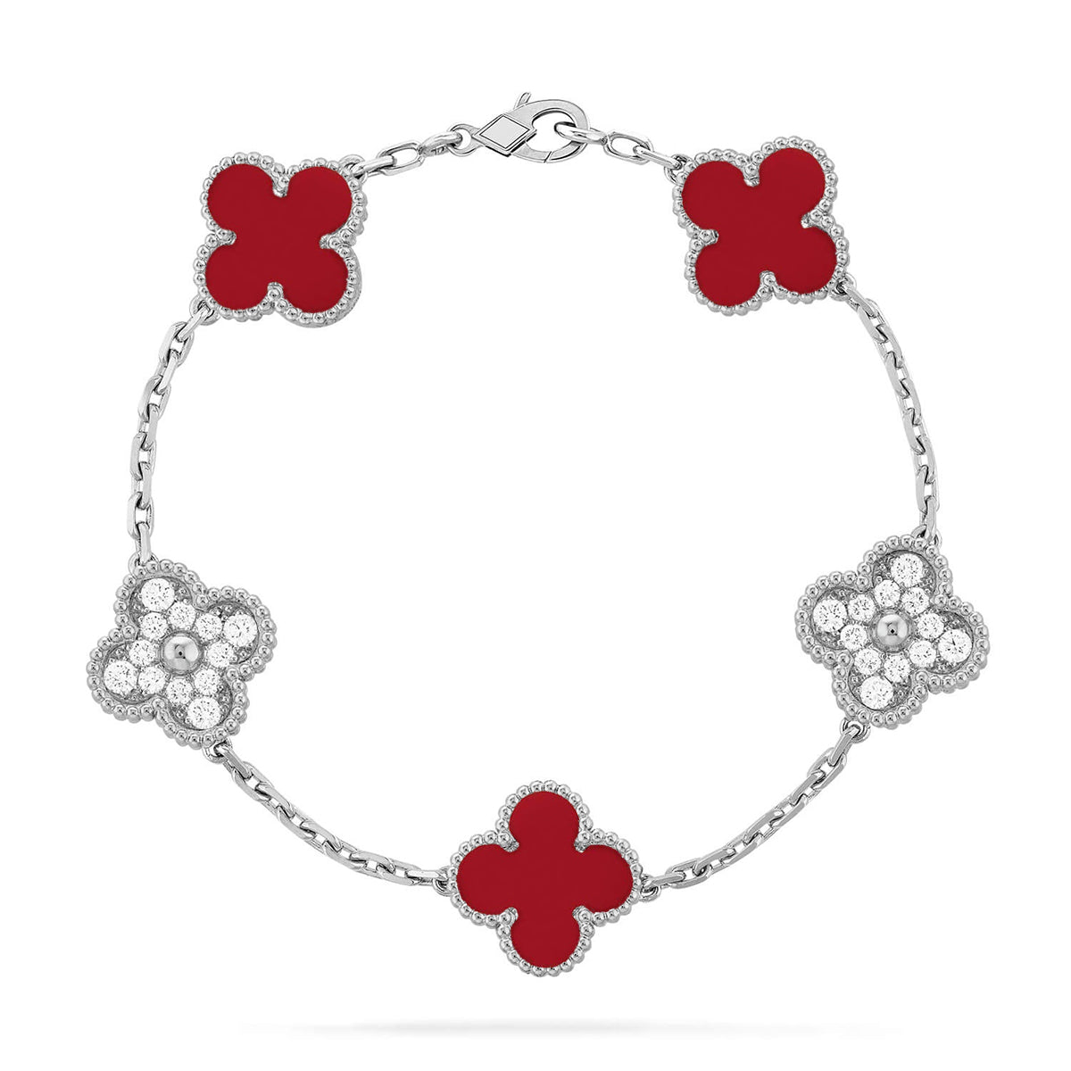 [Star]New  CLOVER 5 MOTIF RED CORNELIAN BRACELET COLLECTION