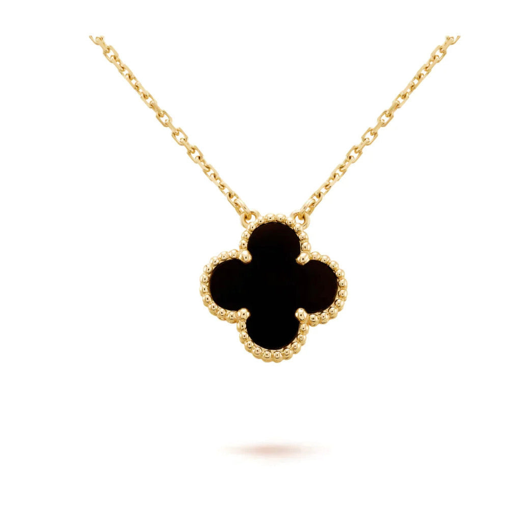 ¡®Star¡¯CLOVER 15MM BLACK ONYX SINGLE FLOWER NECKLACE