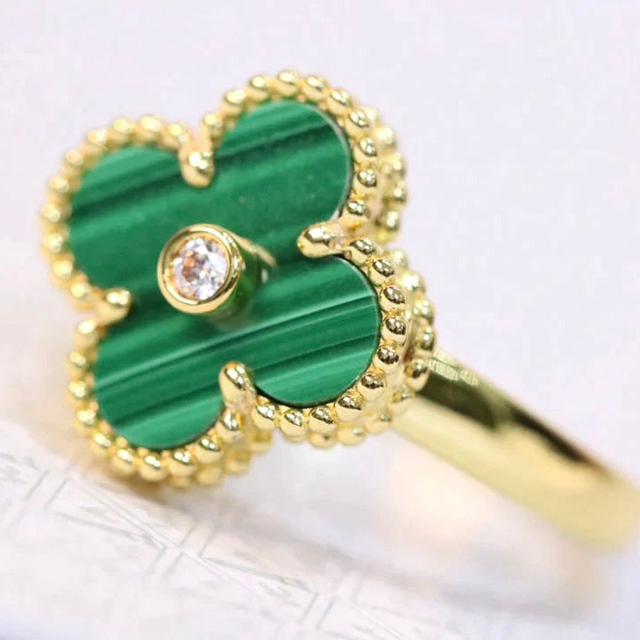¡®Star¡¯CLOVER MALACHITE RING GOLD DIAMOND