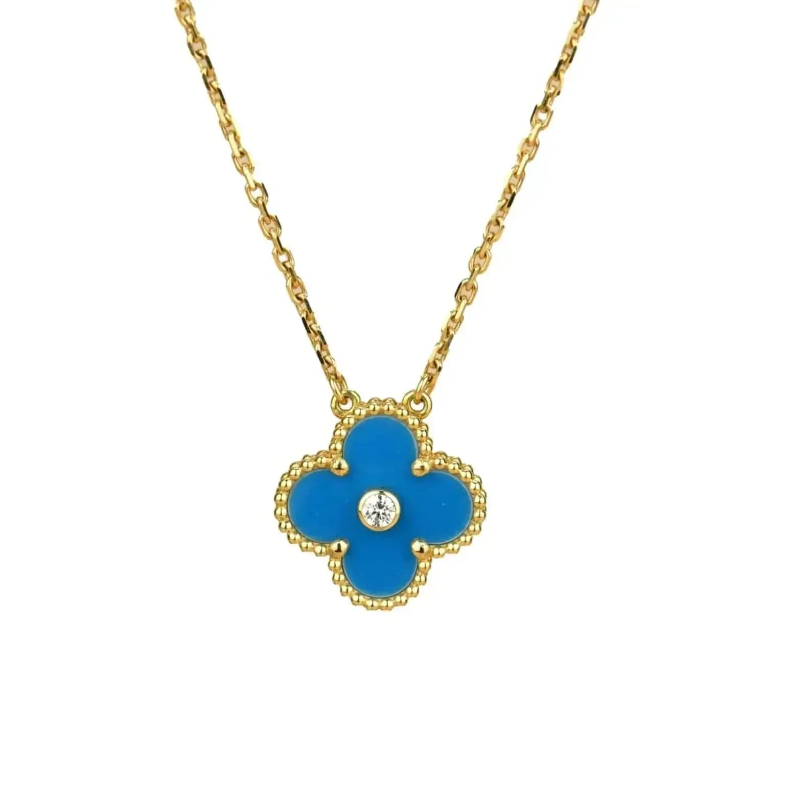 ¡®Star¡¯CLOVER 15MM DIAMOND AND BLUE AGATE NECKLACE