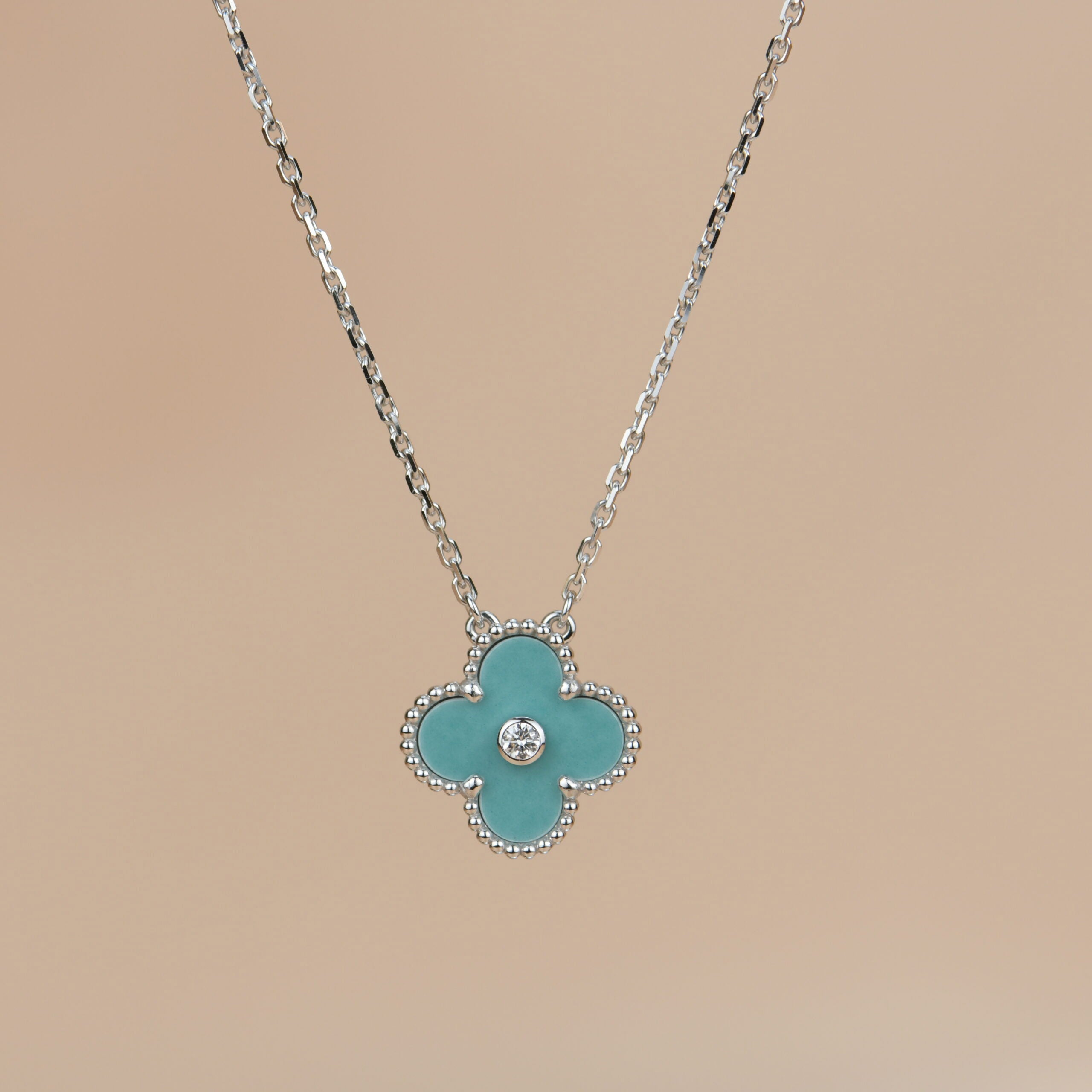 ¡®Star¡¯CLOVER 15MM DIAMOND SVRES PORCELAIN  NECKLACE SILVER