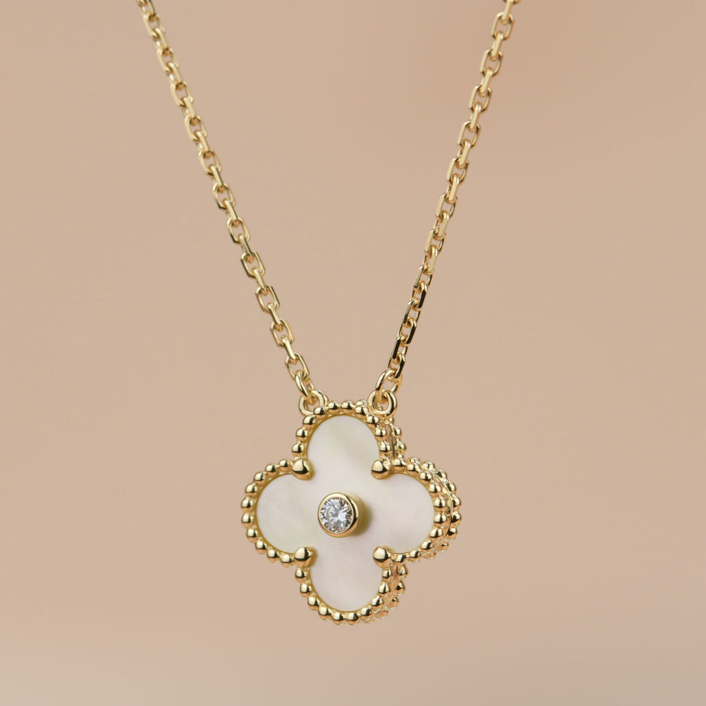 ¡®Star¡¯CLOVER 15MM DIAMOND GOLD MOTHER OF PEARL NECKLACE