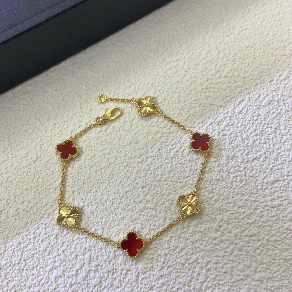 [¡®Star¡¯]CLOVER 6 MOTIF RED AGATE LASER BRACELET
