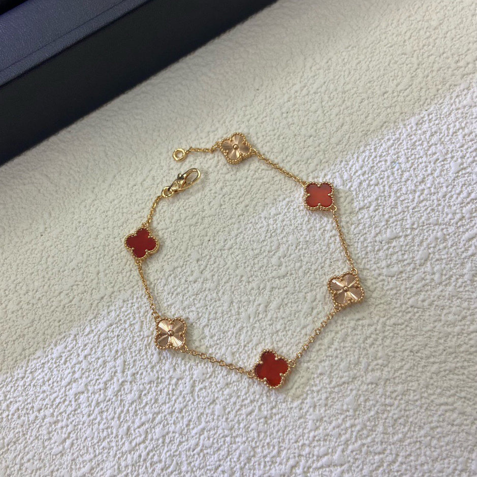 [¡®Star¡¯]CLOVER 6 MOTIF RED AGATE LASER BRACELET