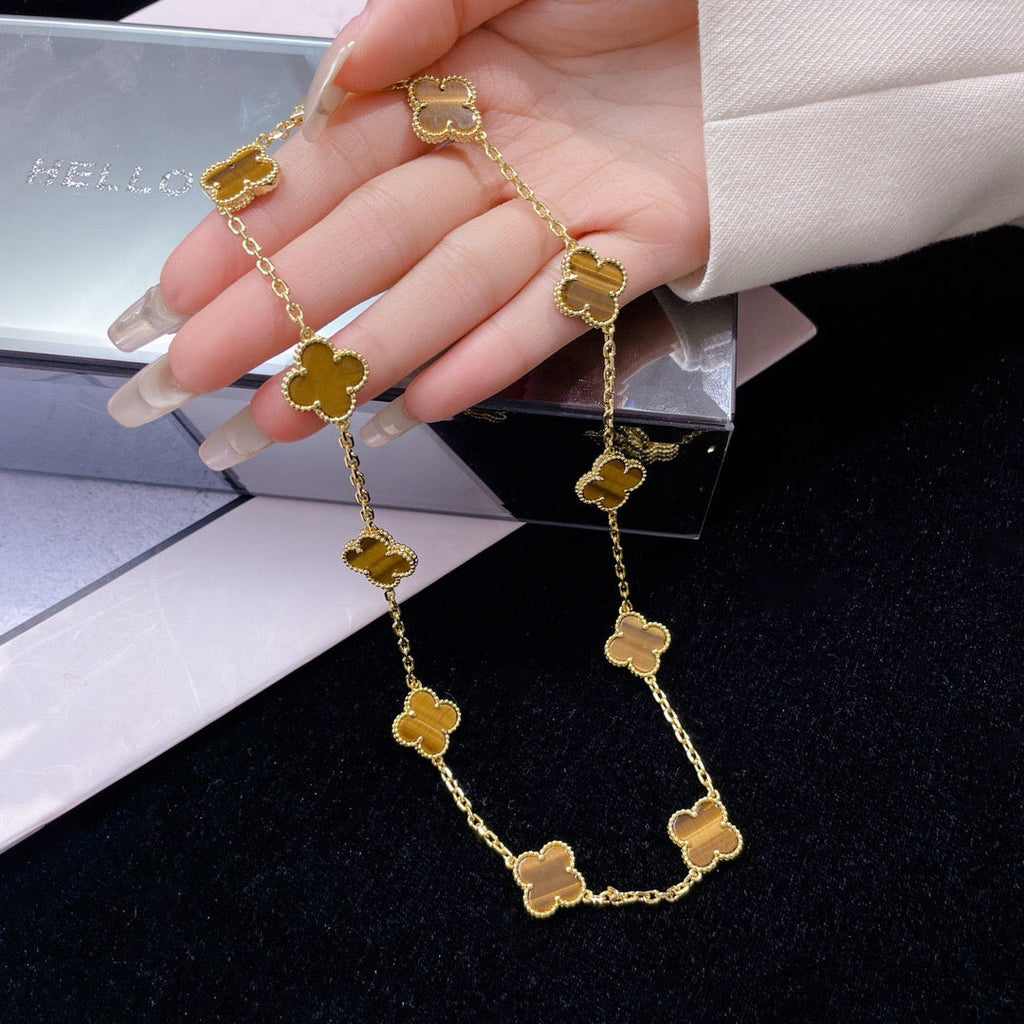 ¡®Star¡¯CLOVER 10 MOTIFS TIGER EYE NECKLACE