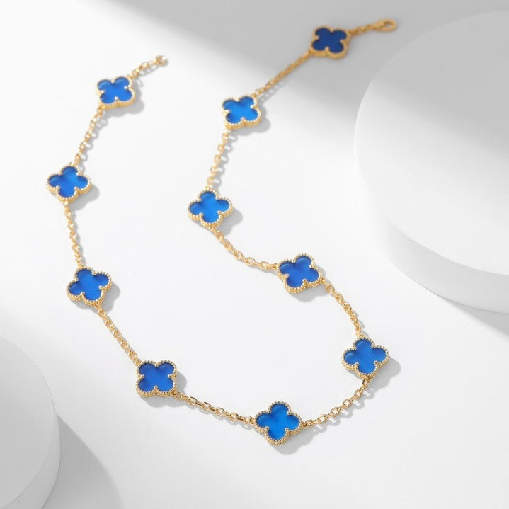 ¡®Star¡¯CLOVER 10 MOTIFS BLUE AGATE NECKLACE