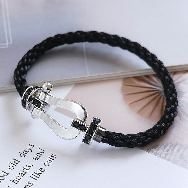 ¡®Star¡¯FORCE LARGE HORSESHOE BLACK DIAMOND BRACELET SILVER