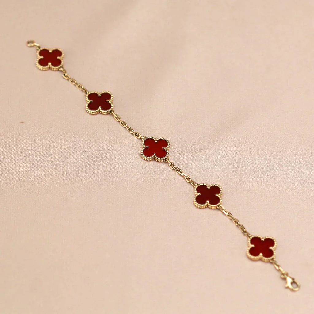 [Star]New  CLOVER 5 MOTIF RED CORNELIAN BRACELET COLLECTION