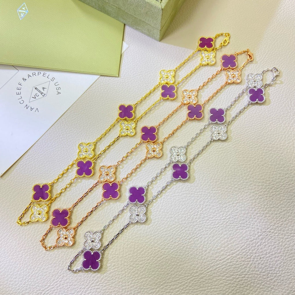 ¡®Star¡¯CLOVER 10 MOTIFS  PURPLE VIOLET DIAMOND NECKLACE