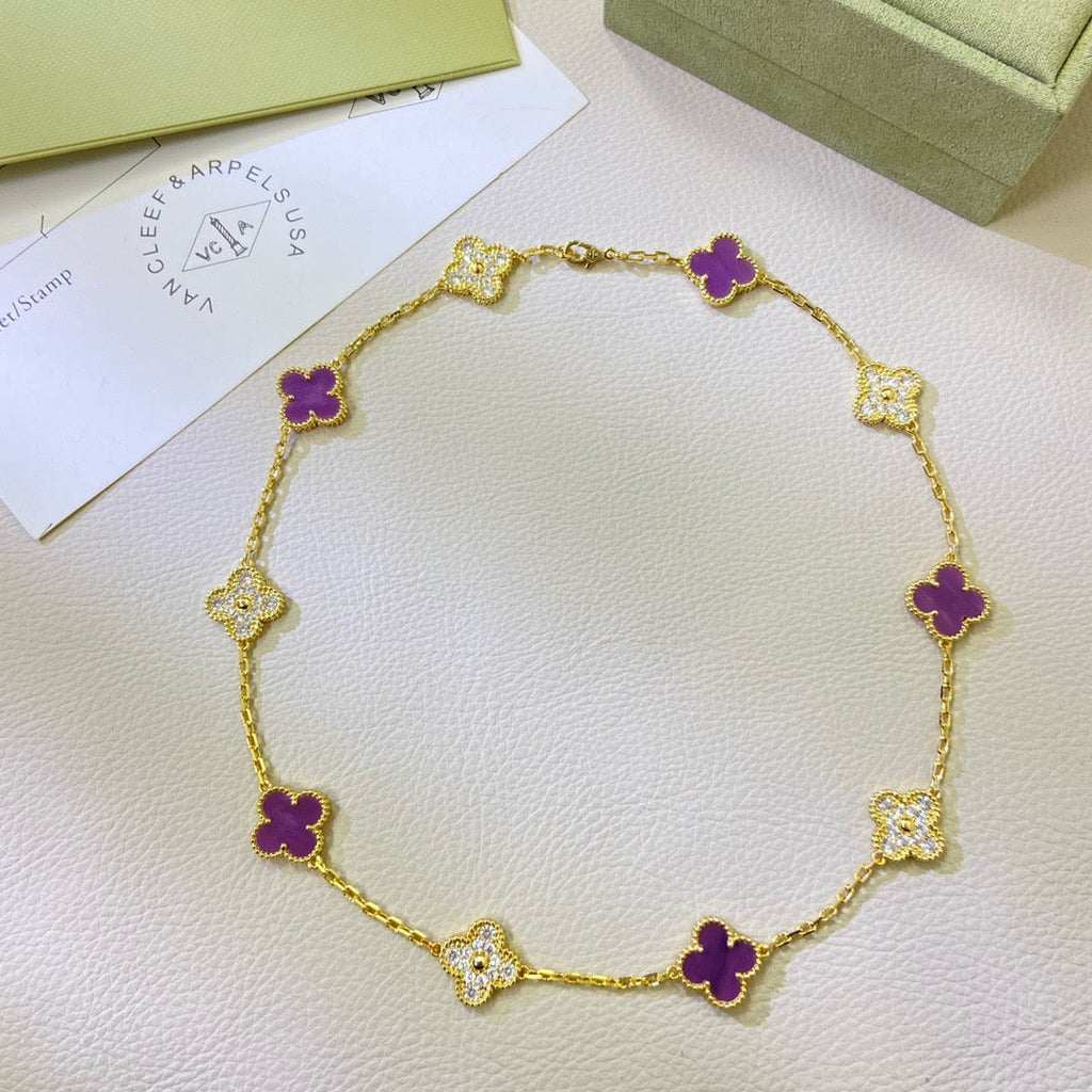 ¡®Star¡¯CLOVER 10 MOTIFS  PURPLE VIOLET DIAMOND NECKLACE