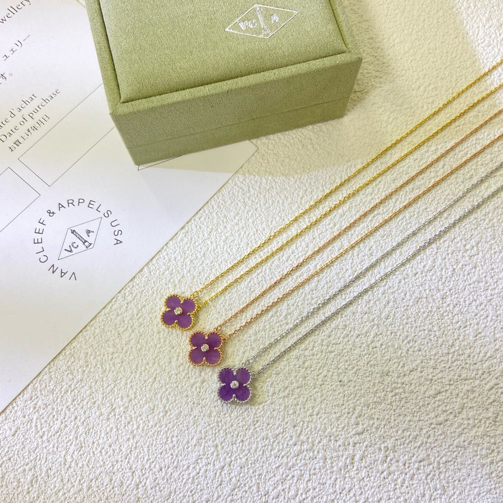 ¡®Star¡¯CLOVER 15MM DIAMOND  PURPLE VIOLET NECKLACE