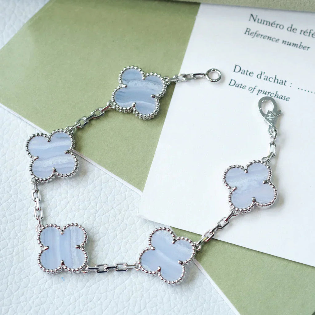 [Star]New  CLOVER 5 MOTIF PURPLE CHALCEDONY BRACELET COLLECTION
