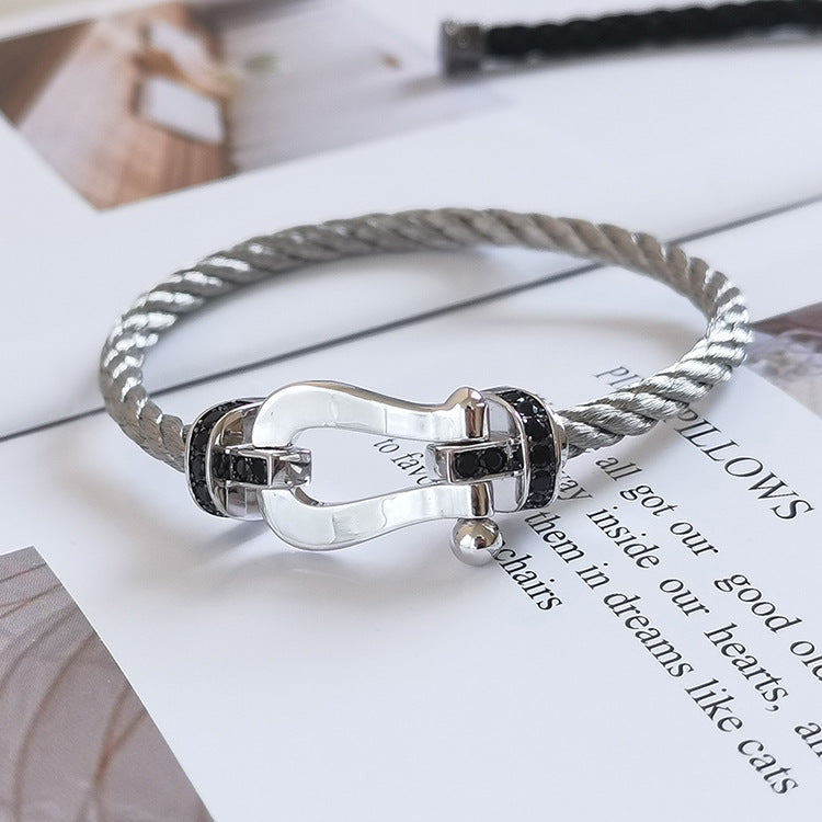 ¡®Star¡¯FORCE LARGE HORSESHOE BLACK DIAMOND BRACELET SILVER