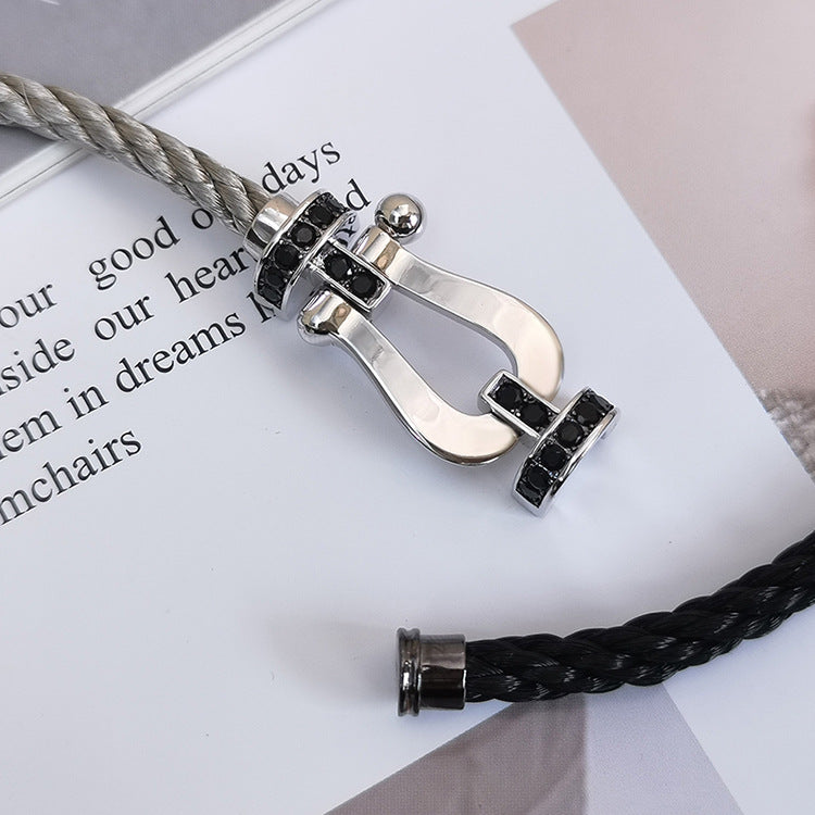 ¡®Star¡¯FORCE LARGE HORSESHOE BLACK DIAMOND BRACELET SILVER