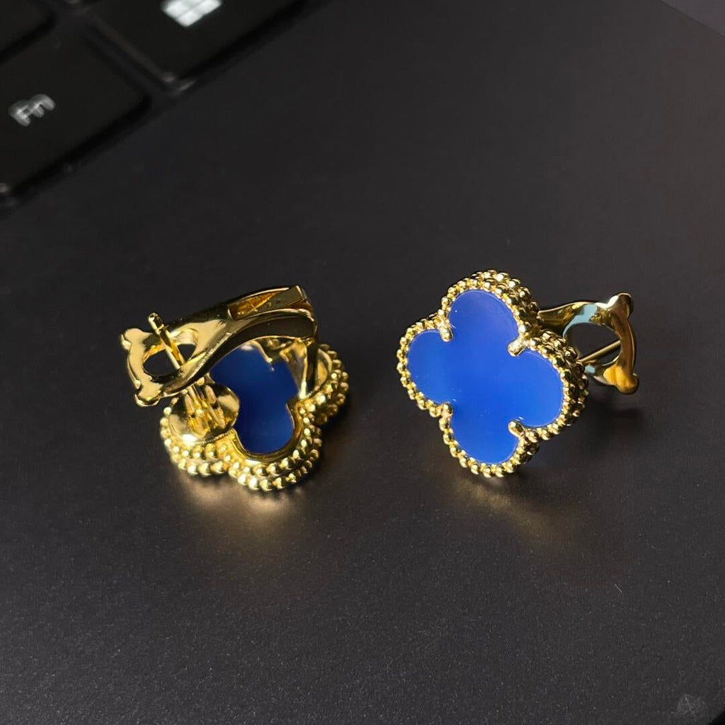 [Star] CLOVER LARGE (20mm) 1 MOTIFS BLUE MOP STUD EARRINGS