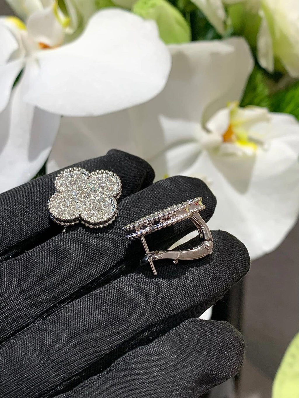 [Star] CLOVER 20MM MOTIFS DIAMOND STUD EARRINGS SILVER