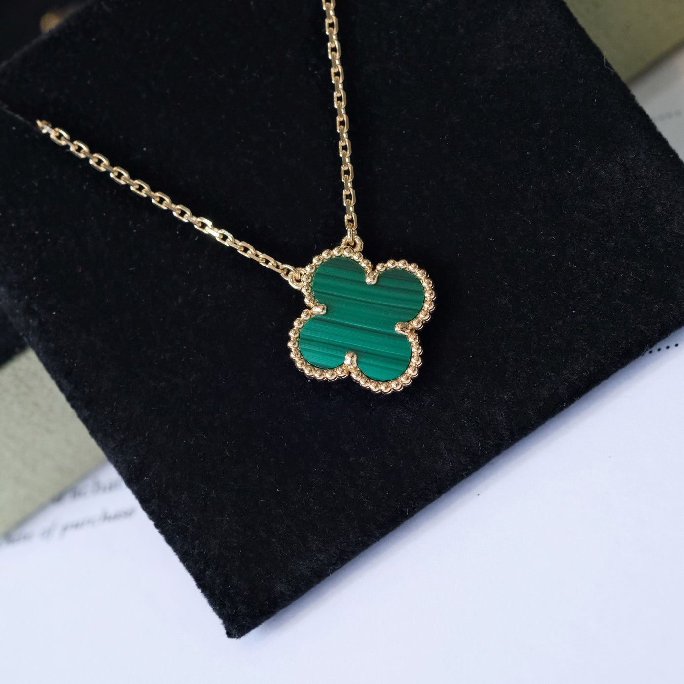 ¡®Star¡¯CLOVER 15MM MALACHITE SINGLE FLOWER  NECKLACE