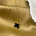 ¡®Star¡¯CLOVER 15MM BLACK ONYX SINGLE FLOWER NECKLACE