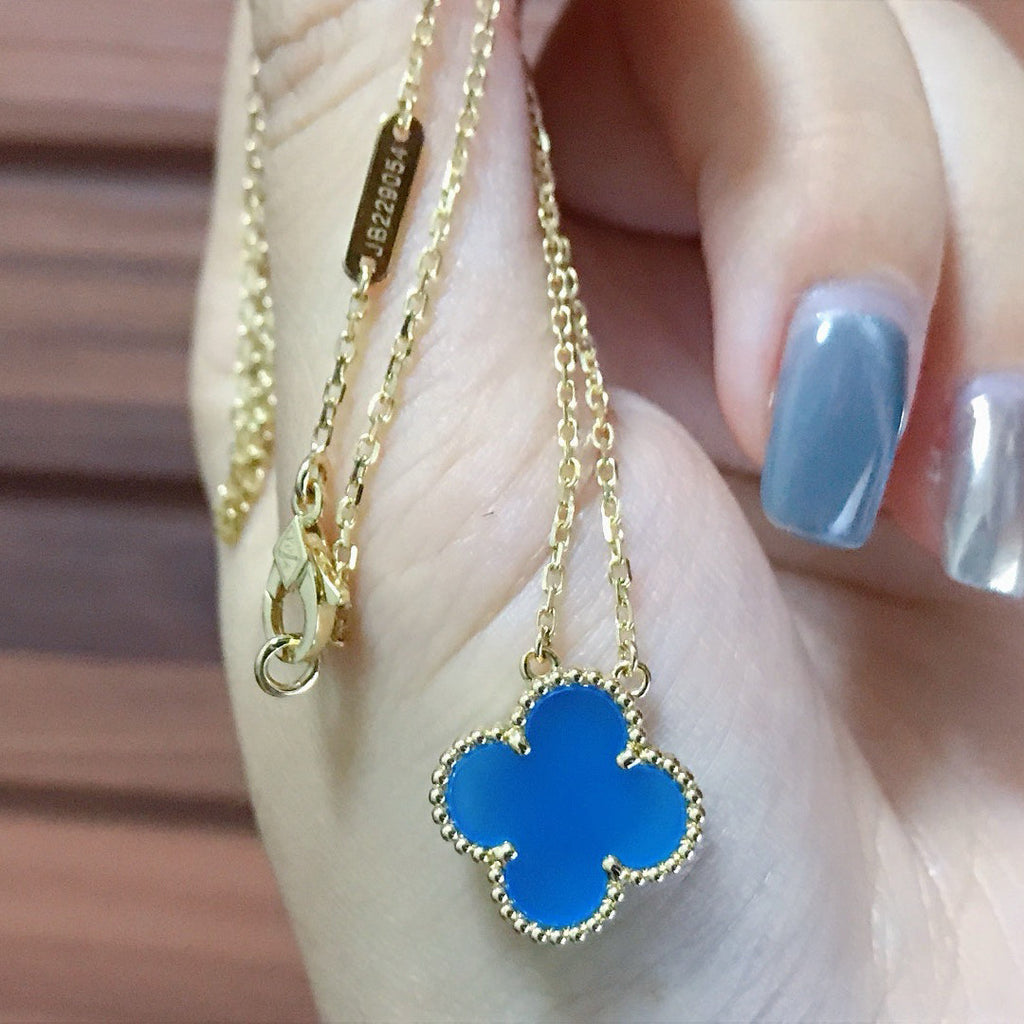 ¡®Star¡¯CLOVER 15MM BLUE AGATE NECKLACE