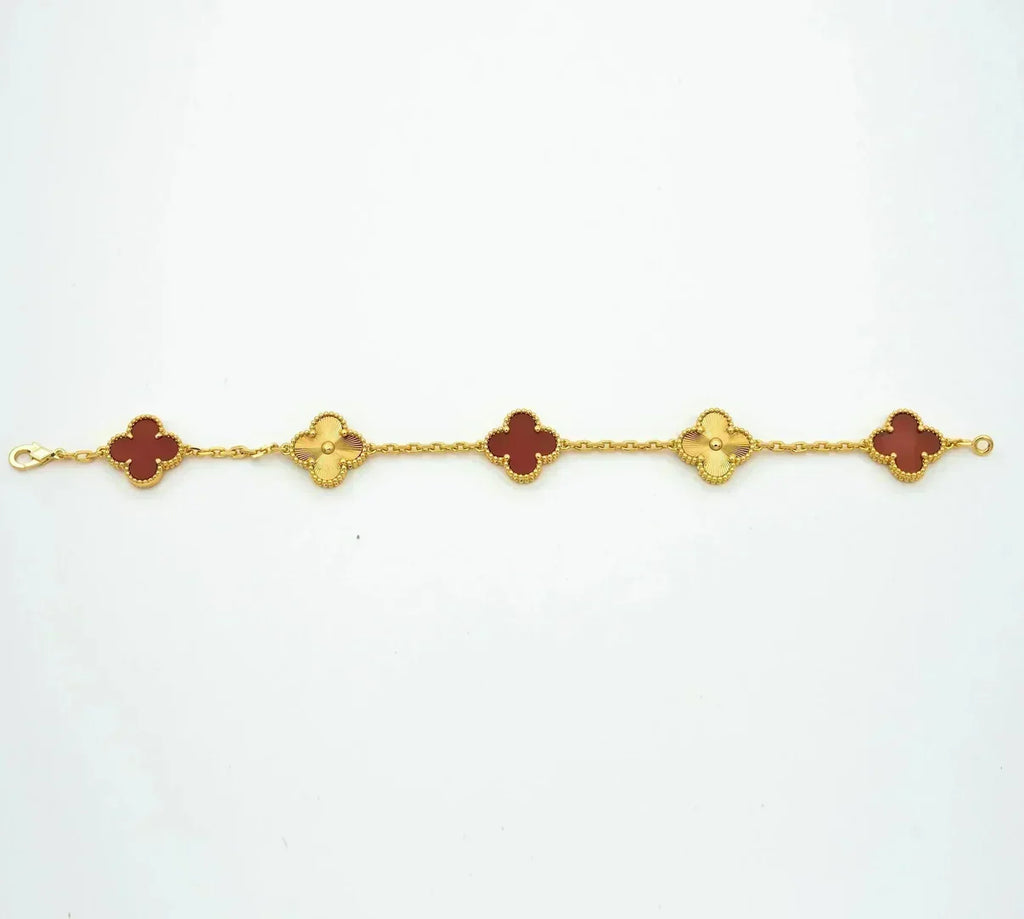 [Star]New  CLOVER 5 MOTIF RED CORNELIAN BRACELET COLLECTION