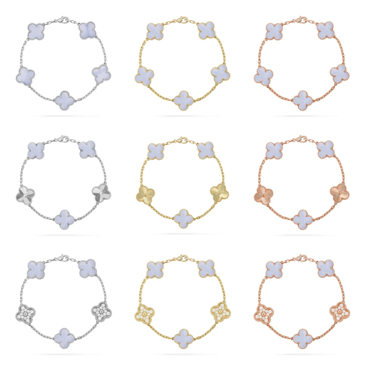 [Star]New  CLOVER 5 MOTIF PURPLE CHALCEDONY BRACELET COLLECTION