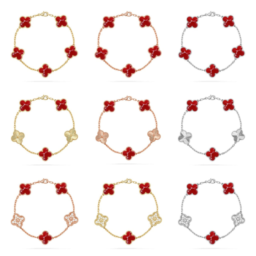 [Star]New CLOVER 5 MOTIF RED PATTERN BRACELET COLLECTION