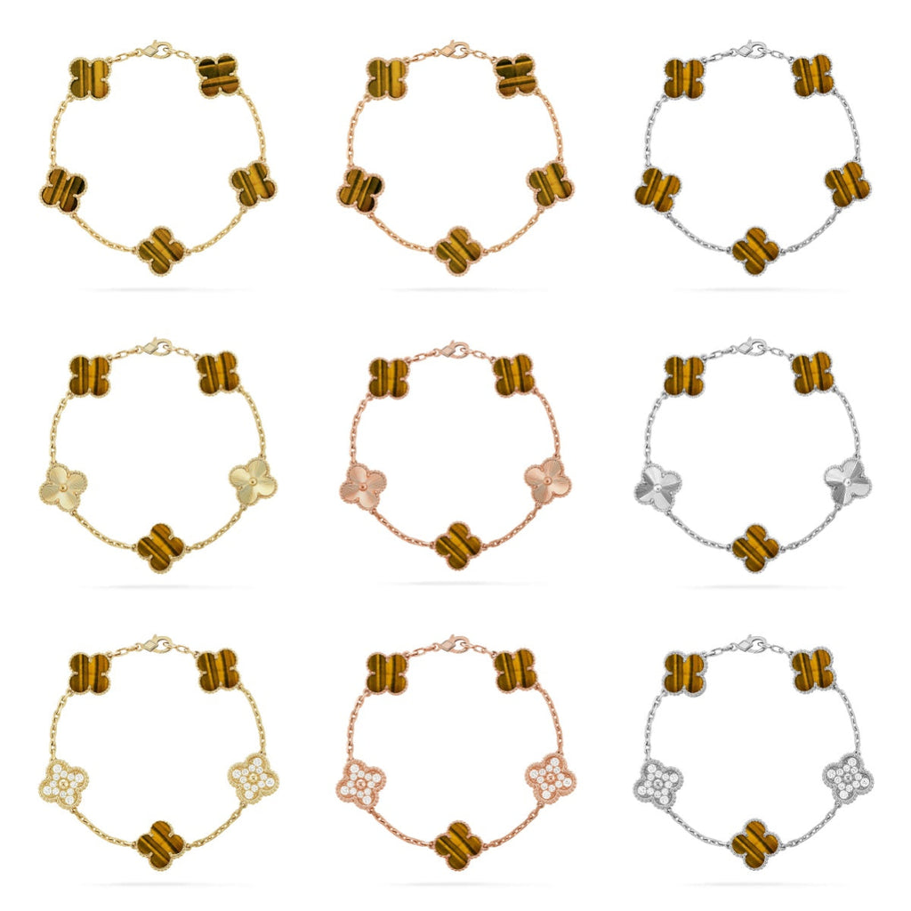 [Star]New  CLOVER 5 MOTIFS TIGER EYE BRACELET COLLECTION
