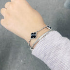 ¡®Star¡¯CLOVER 5 MOTIF VEINED ONYX BRACELET SILVER
