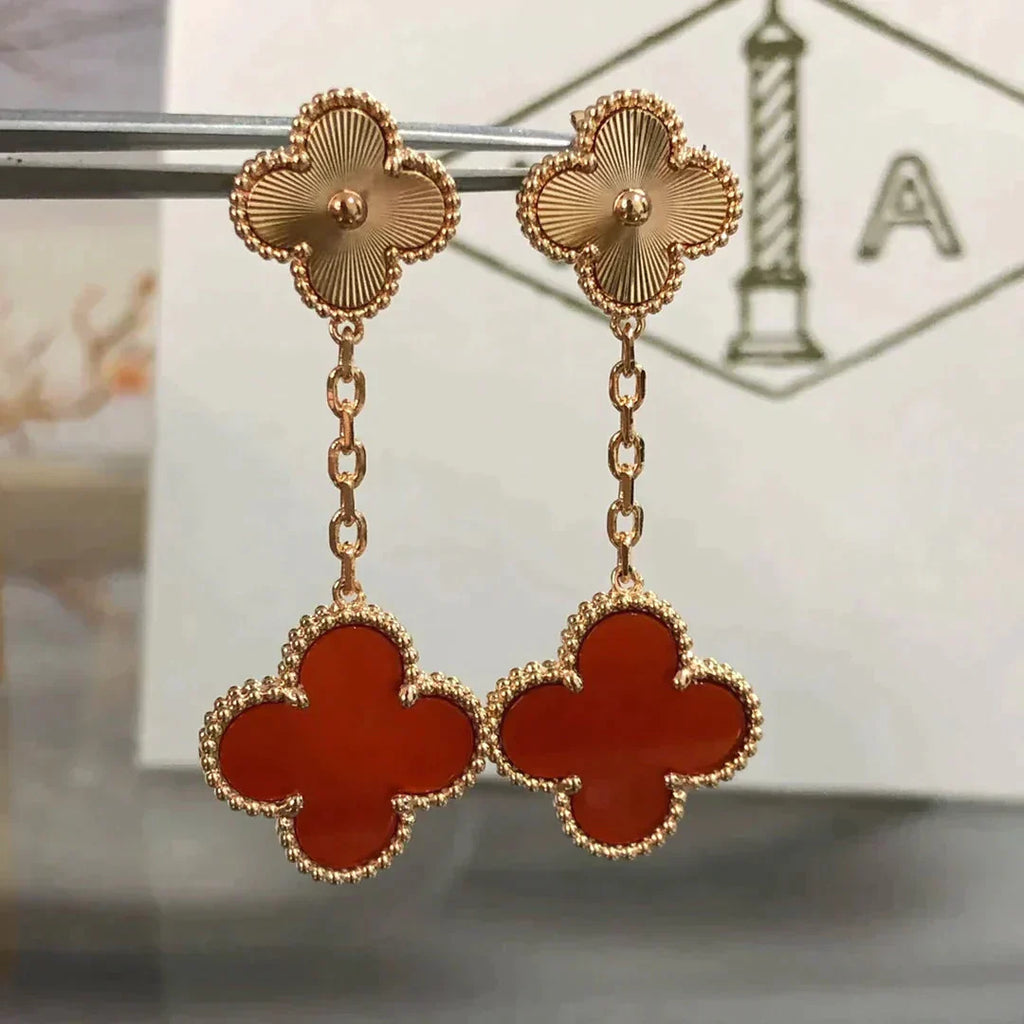 ¡®Star¡¯CLOVER 2 MOTIF  LASER CARNELIAN EARRINGS