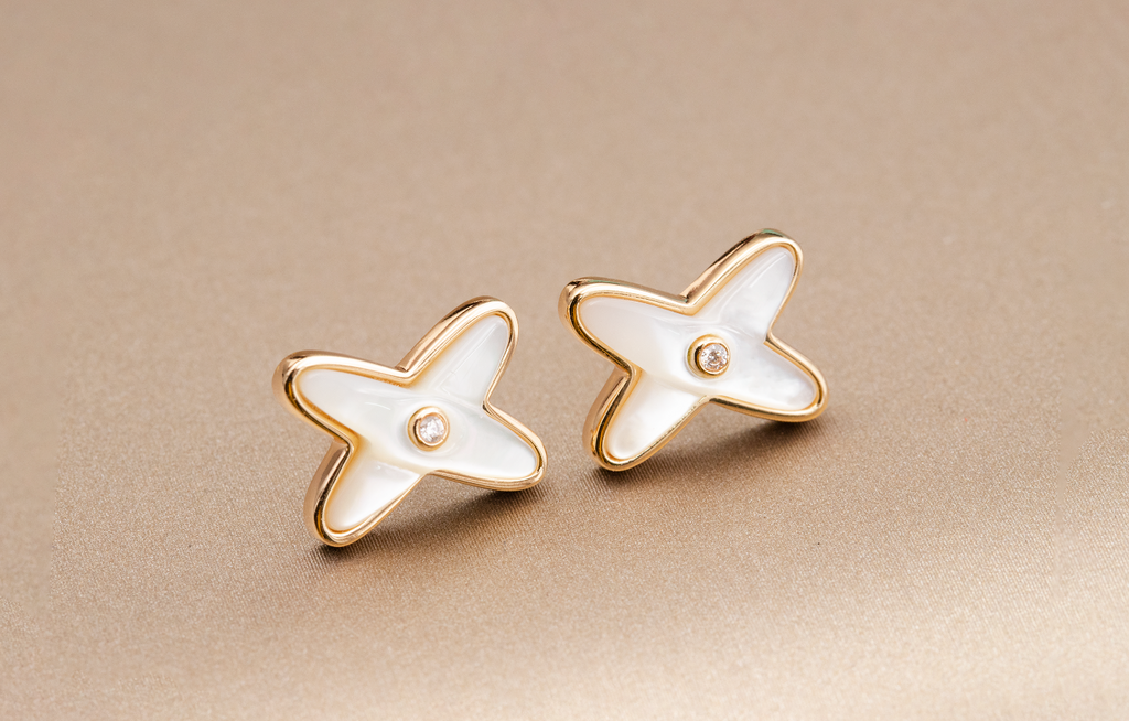 ¡®Star¡¯JEUX DE WHITE MOP PINK GOLD DIAMOND EARRINGS