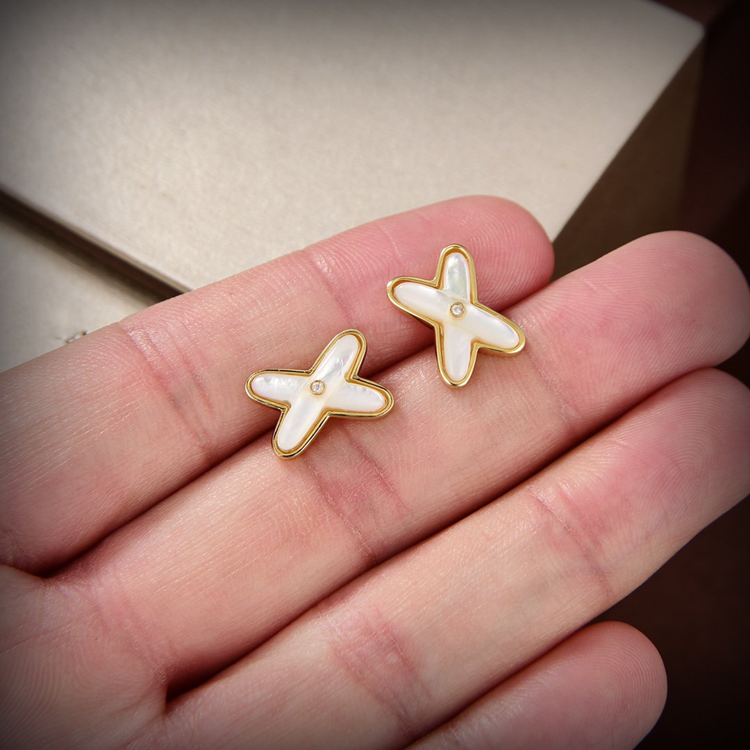 ¡®Star¡¯JEUX DE WHITE MOP GOLD DIAMOND EARRINGS