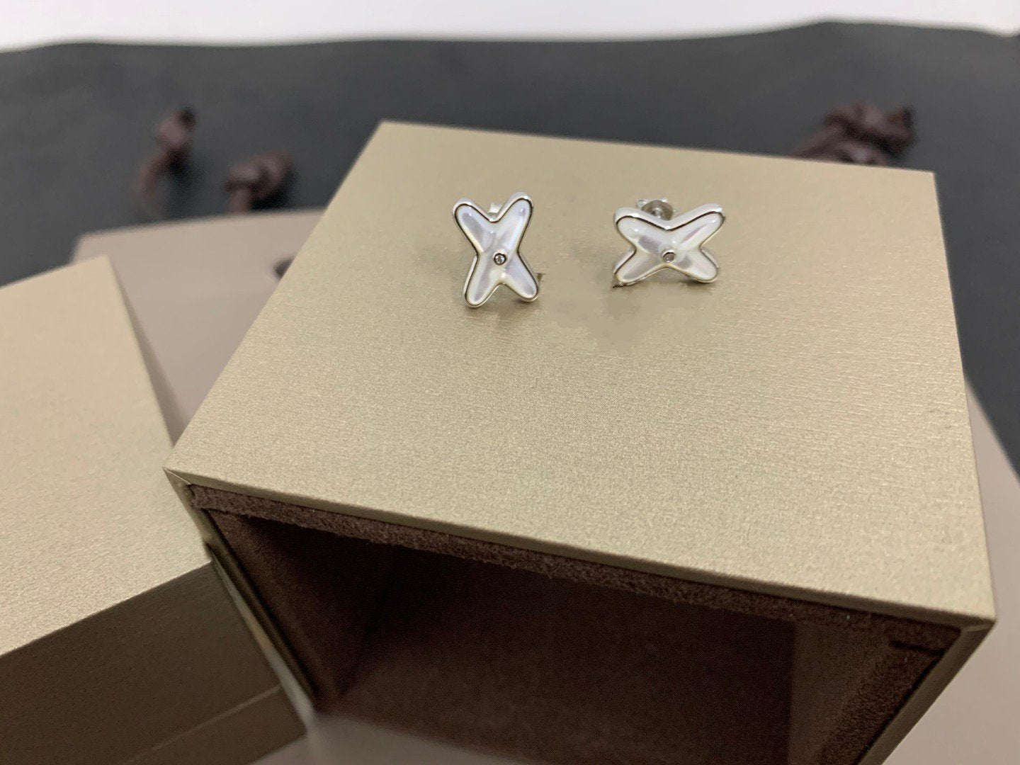 ¡®Star¡¯JEUX DE WHITE MOP SILVER DIAMOND EARRINGS