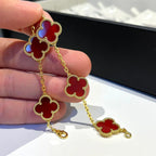 [Star]New  CLOVER 5 MOTIF RED CORNELIAN BRACELET COLLECTION