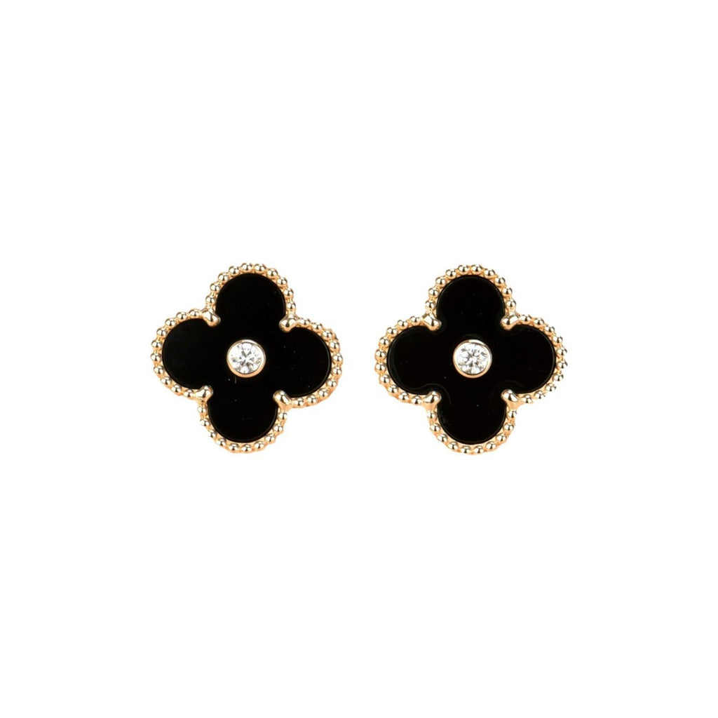 ¡®Star¡¯CLOVER MEDIUM 1 MOTIFS ONYX DIAMOND EARRINGS
