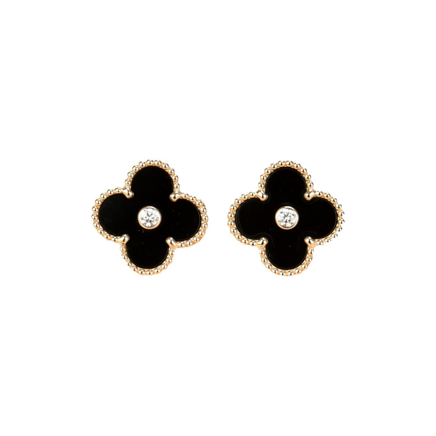 ¡®Star¡¯CLOVER MEDIUM 1 MOTIFS ONYX DIAMOND EARRINGS