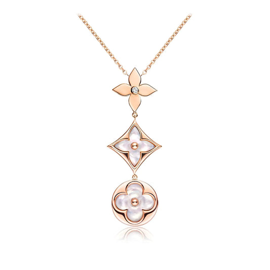 ¡®Moco¡¯COLOR BLOSSOM LARIAT NECKLACE PINK GOLD WHITE MOTHER PEARL AND DIAMOND