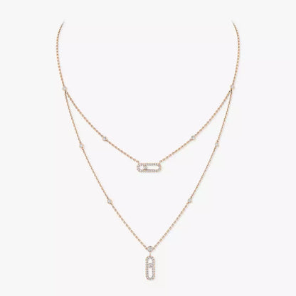 [moco jewelrys ]2 Rows Rose Gold Diamond Pave_ Necklace Move Uno