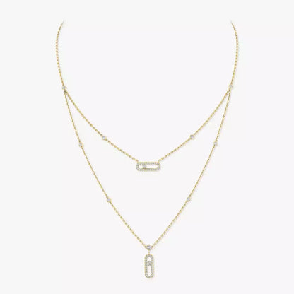[moco jewelrys ]2 Rows Rose Gold Diamond Pave_ Necklace Move Uno